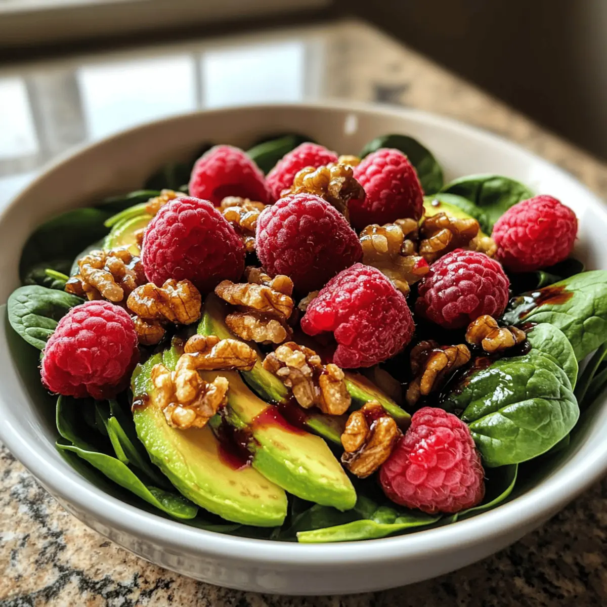 Raspberry-Spinach Avocado Walnut Salad