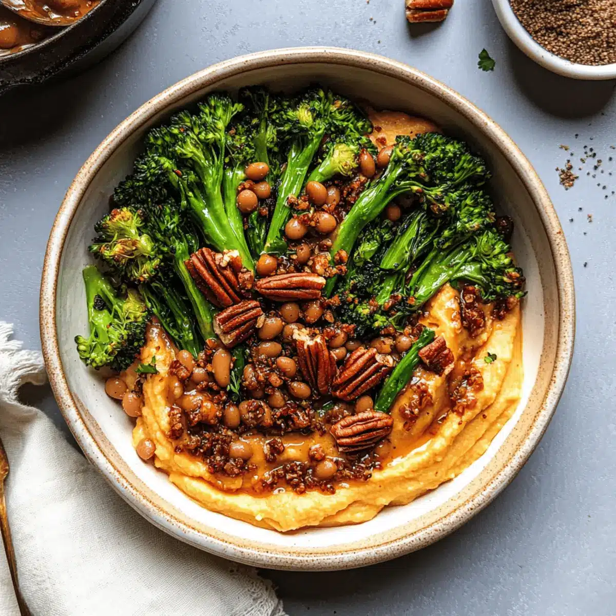 Creamy Miso Tahini Whipped Sweet Potato Bowl Bliss 1 Miso Tahini Whipped Sweet Potato Bowl with Spiced Beans and Broccolini pupprd