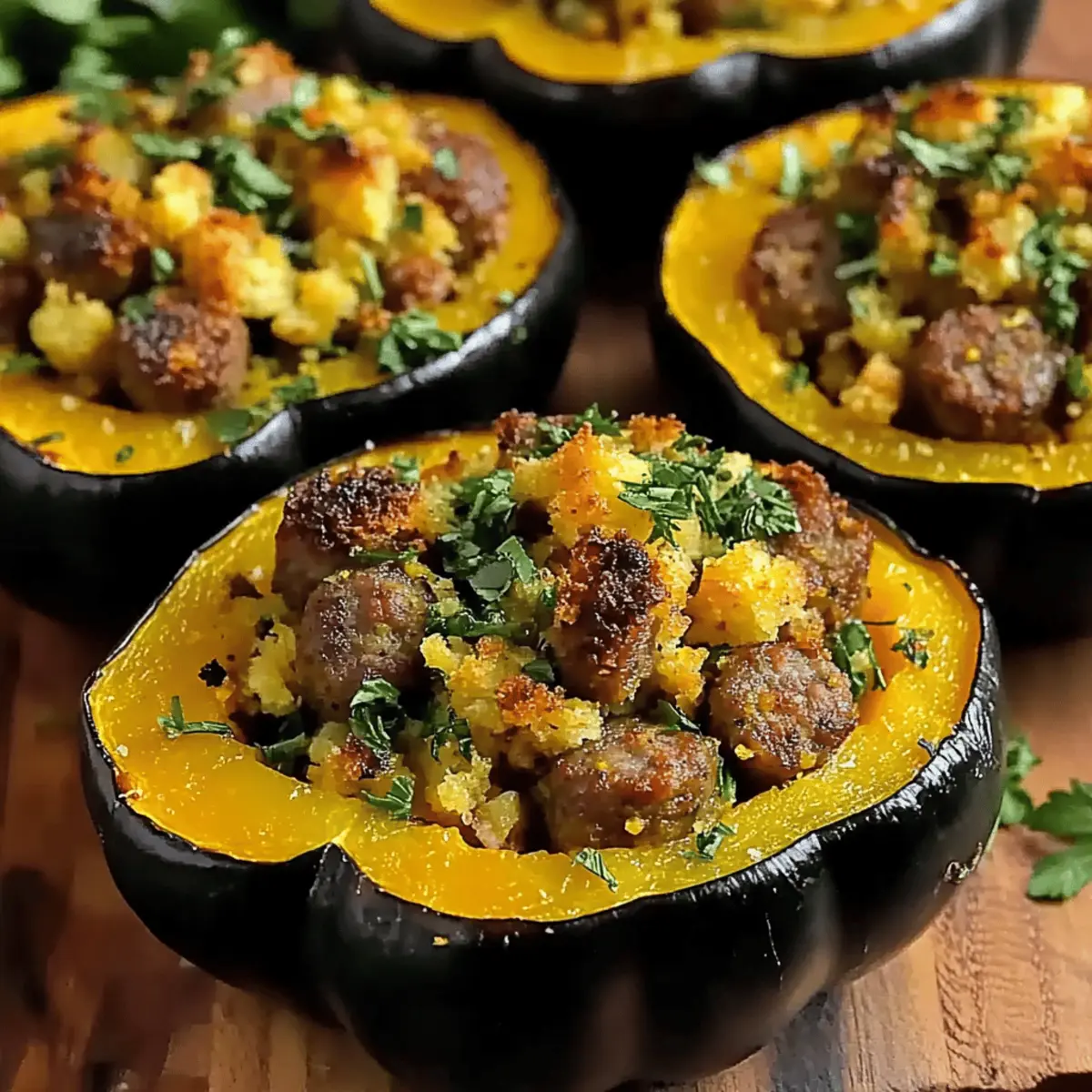 Sausage Stuffed Acorn Squash with Cornbread Stuffing jywkq9