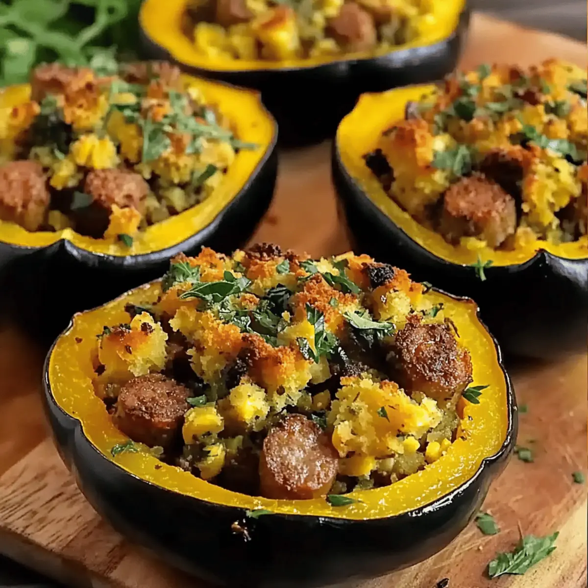 Sausage Stuffed Acorn Squash with Cornbread Stuffing qadao8