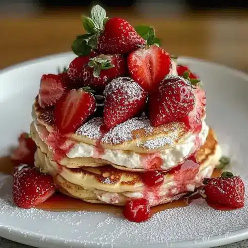 Fluffy Strawberry Cheesecake Pancakes