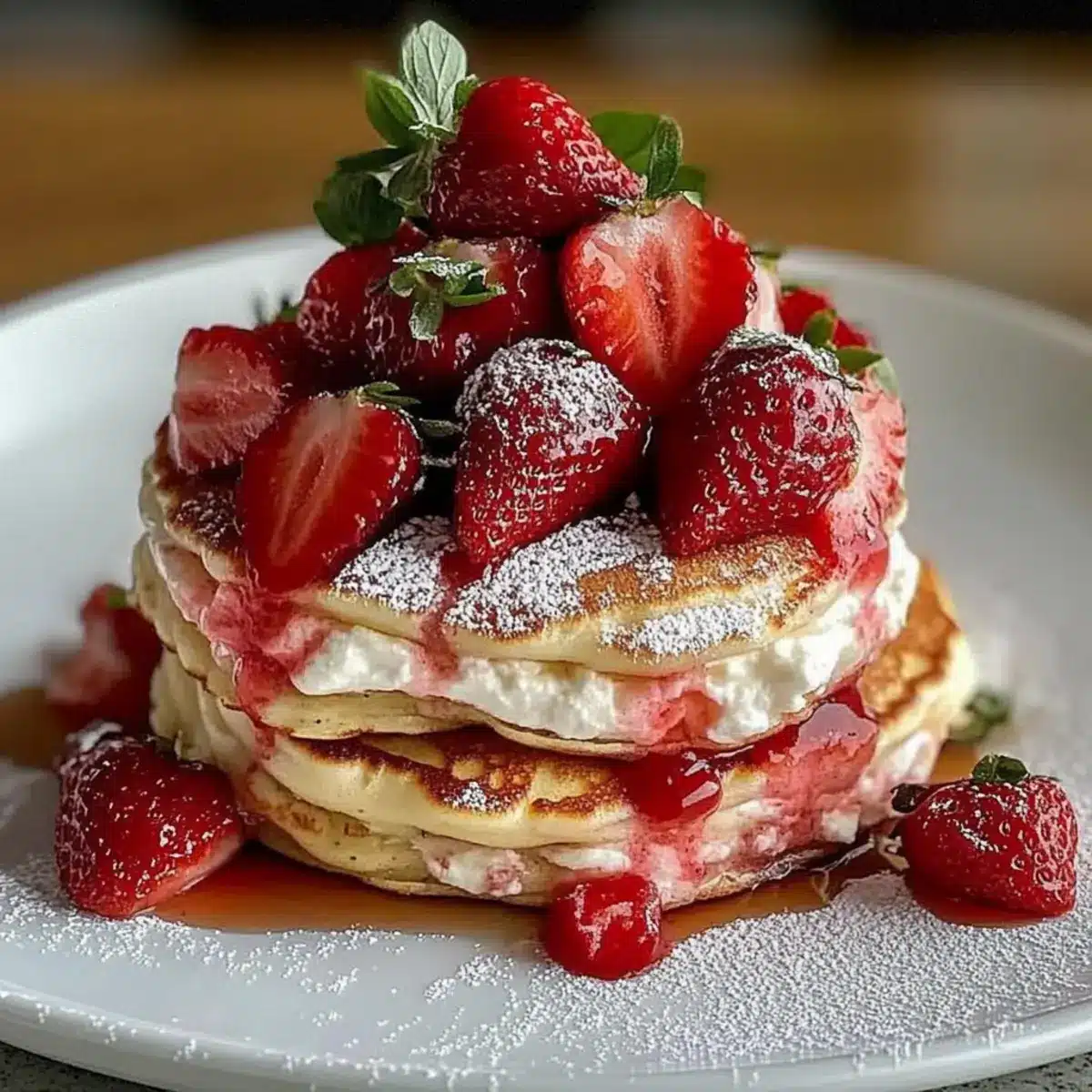 Fluffy Strawberry Cheesecake Pancakes